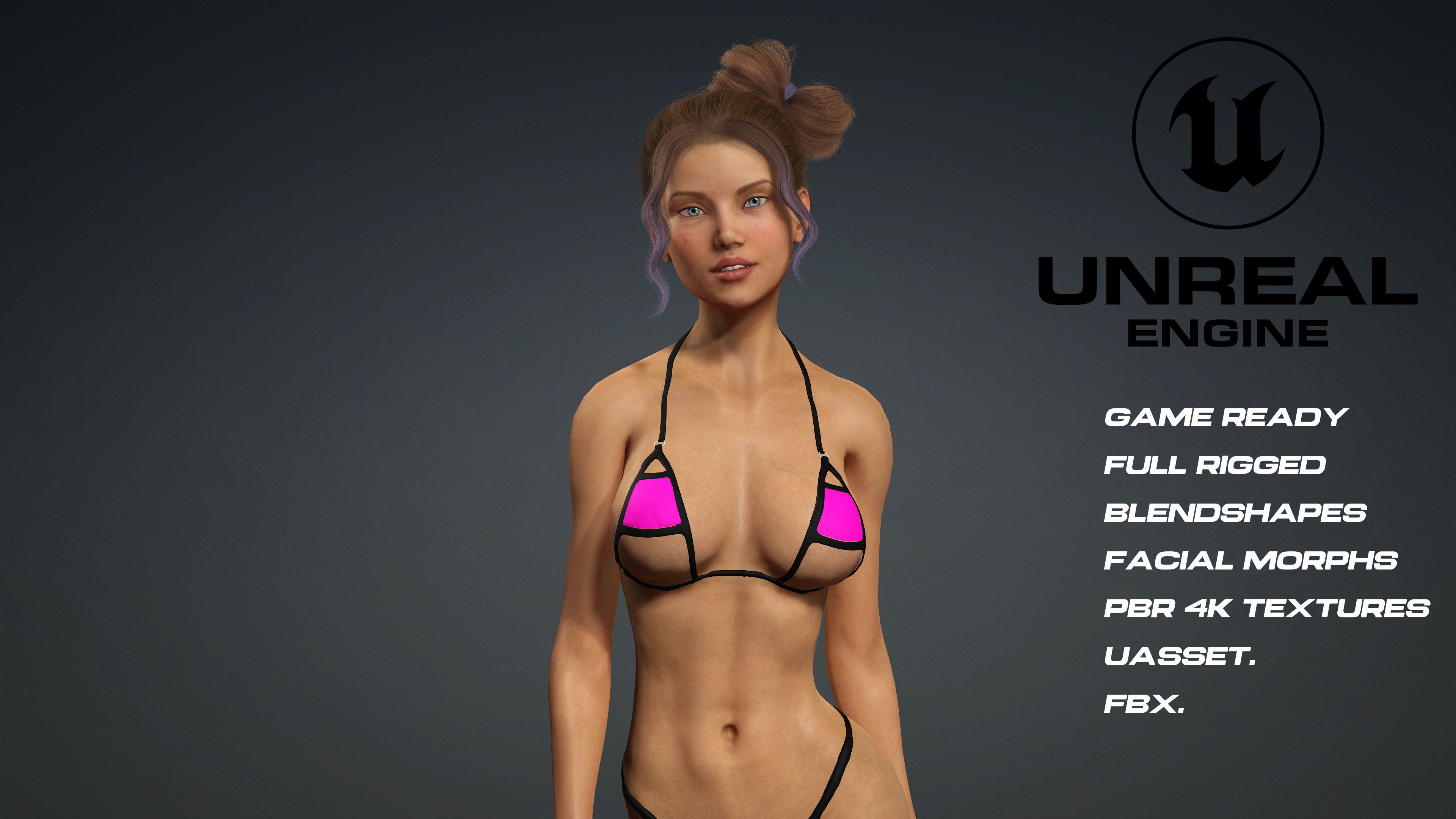  sexy micro bikini girl - game ready - UE5 - blendshapes Low-poly 3D model_3