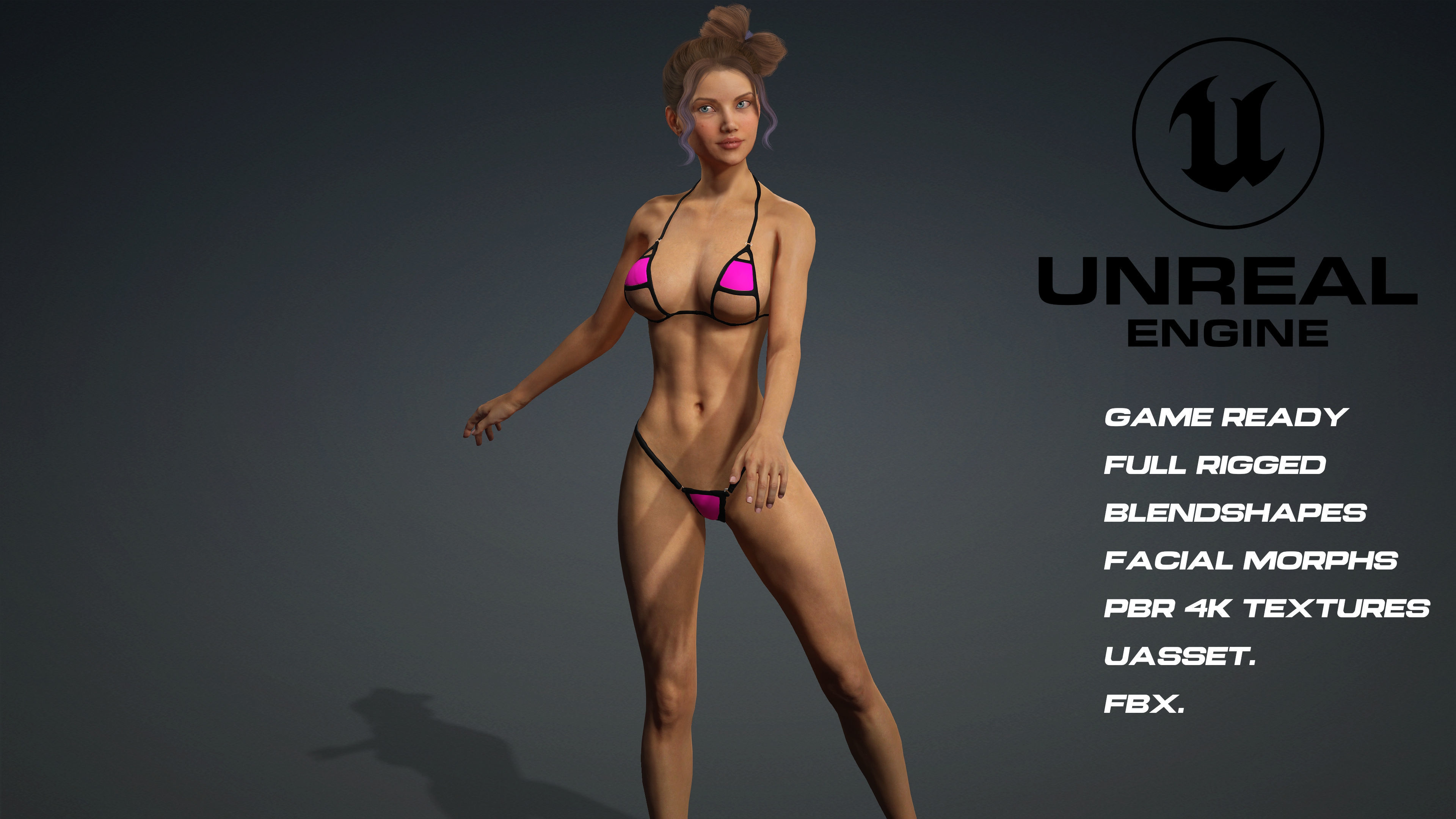  sexy micro bikini girl - game ready - UE5 - blendshapes Low-poly 3D model_6