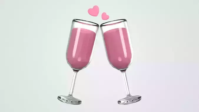 Champagne Glass with Heart 3D Icon