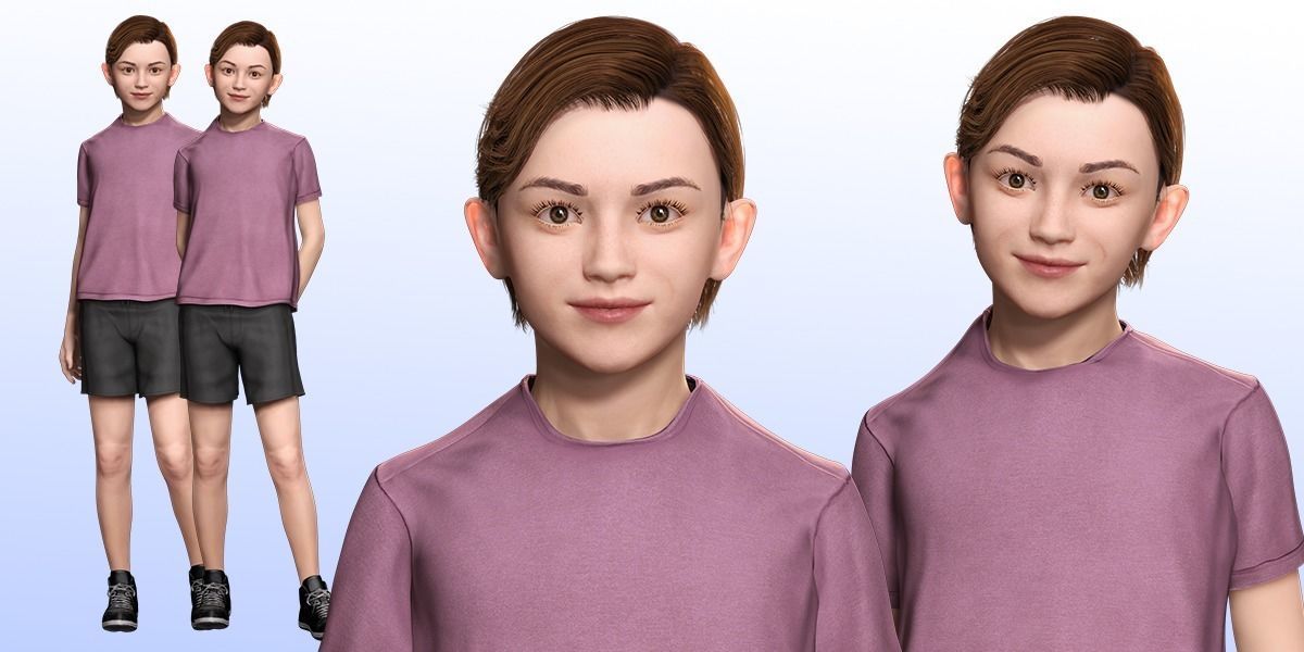 Sonu - Realistic Child with beautiful smile kid Low-poly 3D model_1