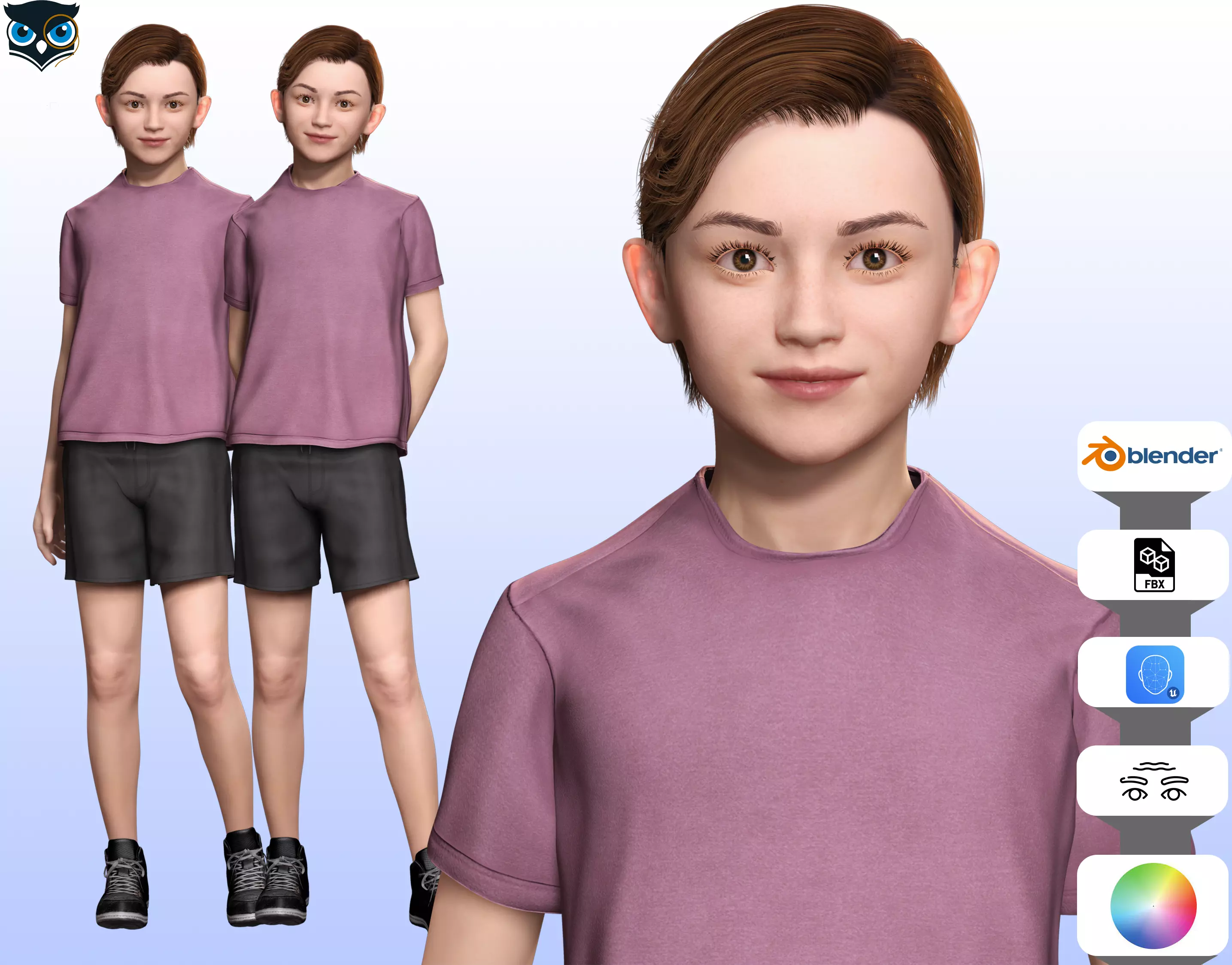 Sonu - Realistic Child with beautiful smile kid Low-poly 3D model_0