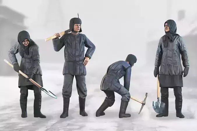 Soviet Laborers Low-poly 3D model