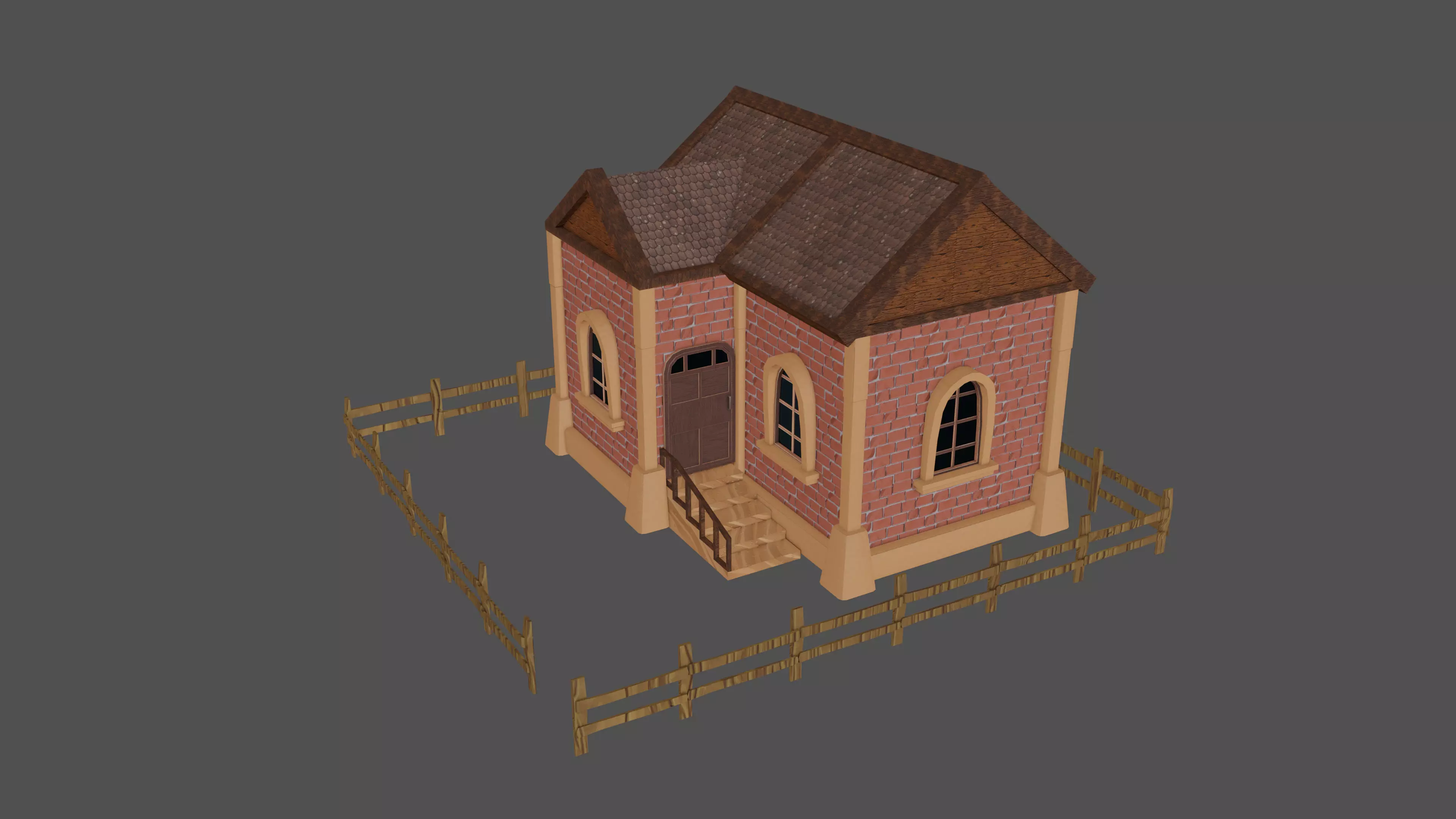 stylized medieval house 3 Low-poly 3D model_0