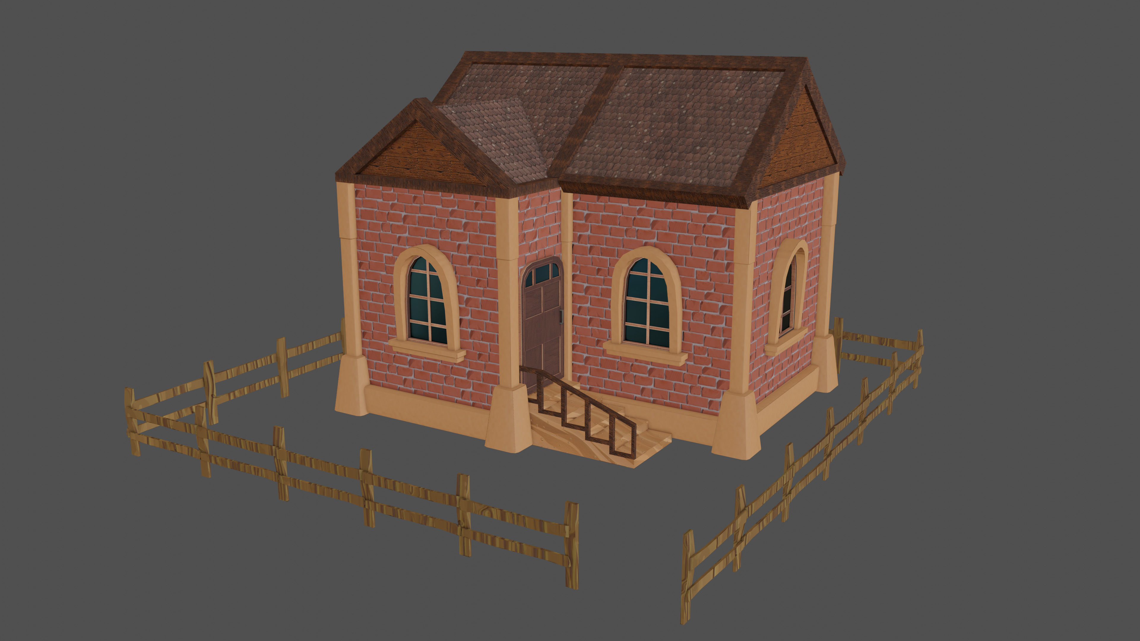 stylized medieval house 3 Low-poly 3D model_6