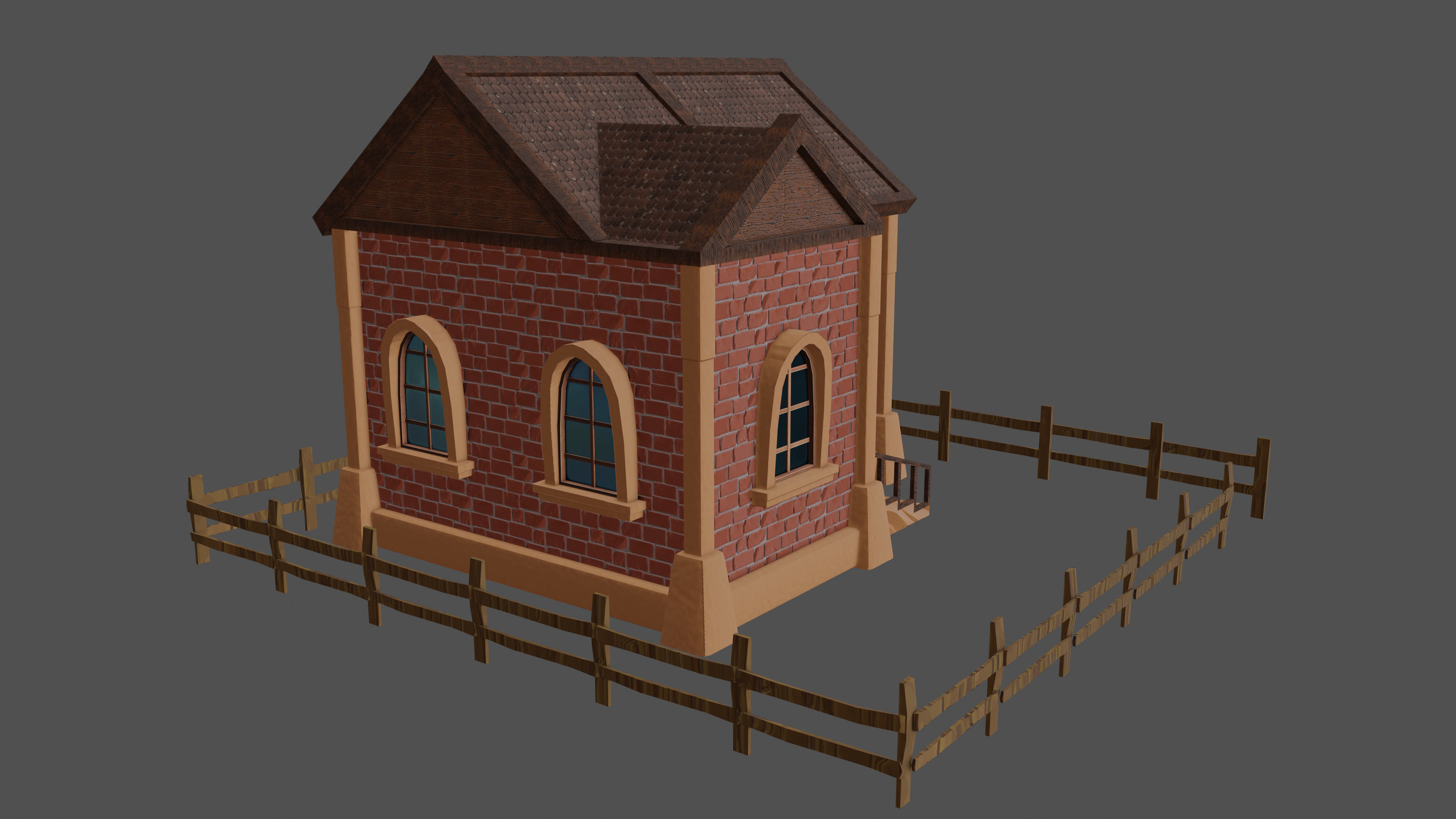 stylized medieval house 3 Low-poly 3D model_5