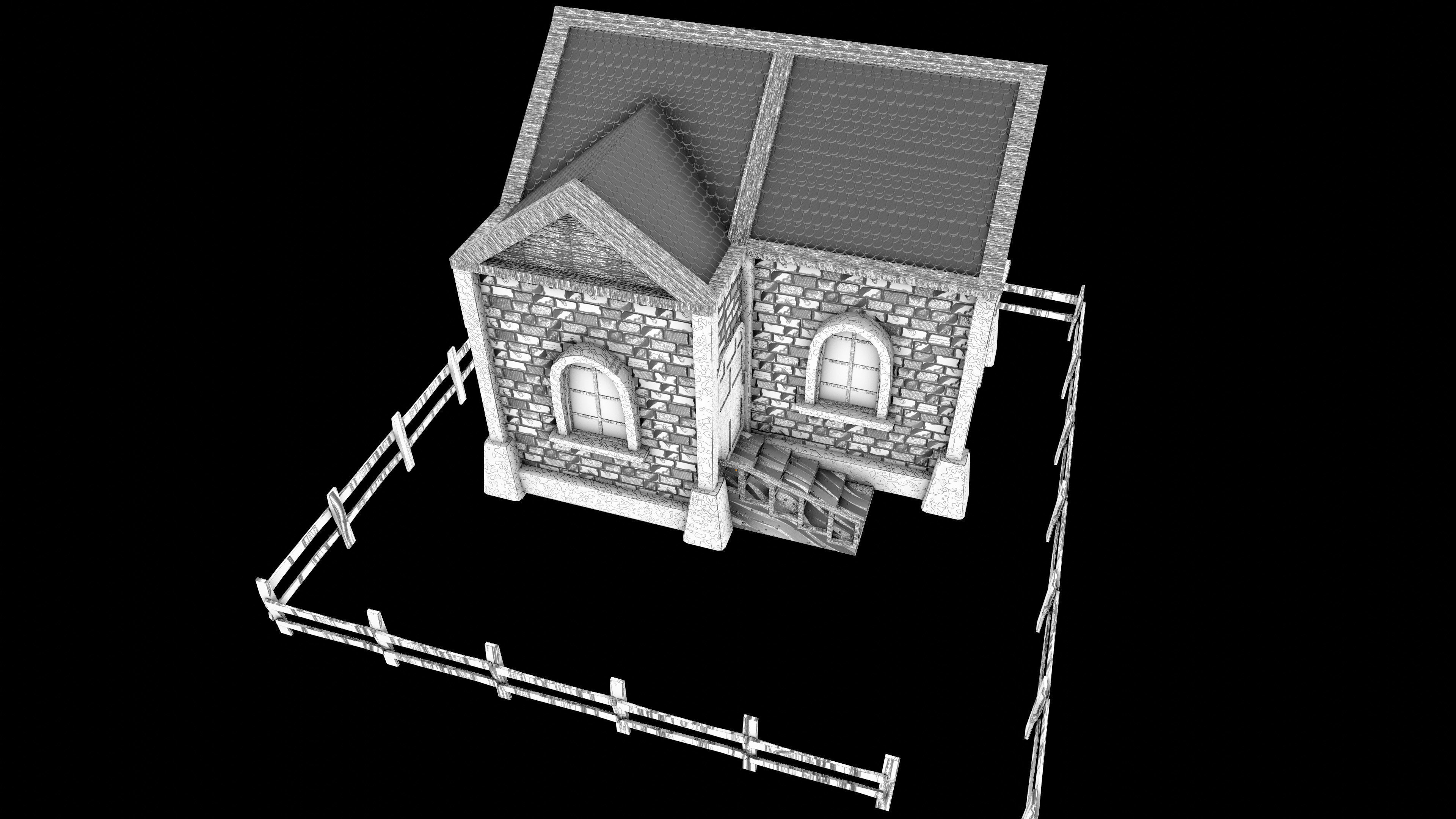 stylized medieval house 3 Low-poly 3D model_7
