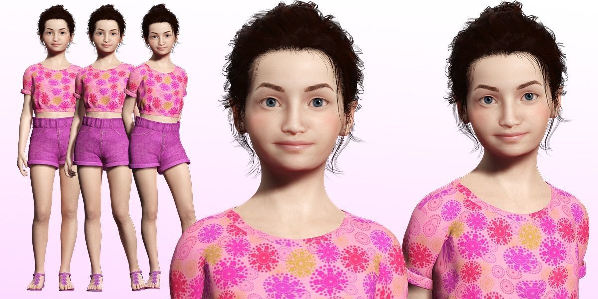 Sanaya -Realistic  Girl Ready For Render and Animation  kid Low-poly 3D model_1