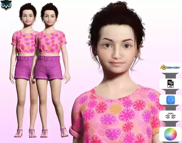 Sanaya -Realistic  Girl Ready For Render and Animation  kid Low-poly 3D model