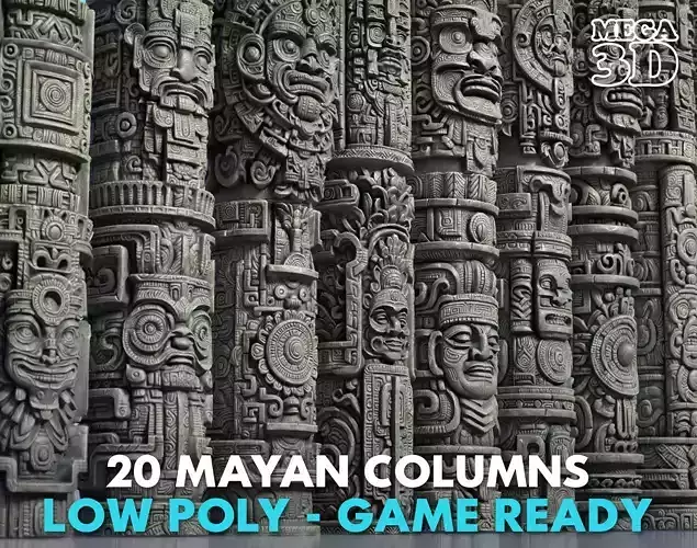 Low poly Mayan Columns - 240412 Low-poly 3D model