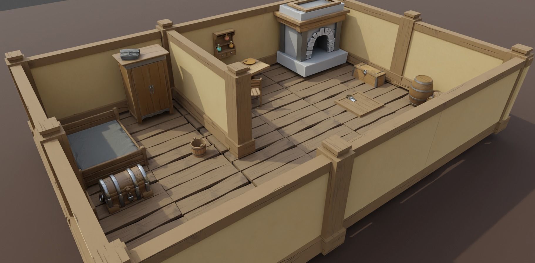 Stylized Medieval Room Scene - 1 Low-poly 3D model_2