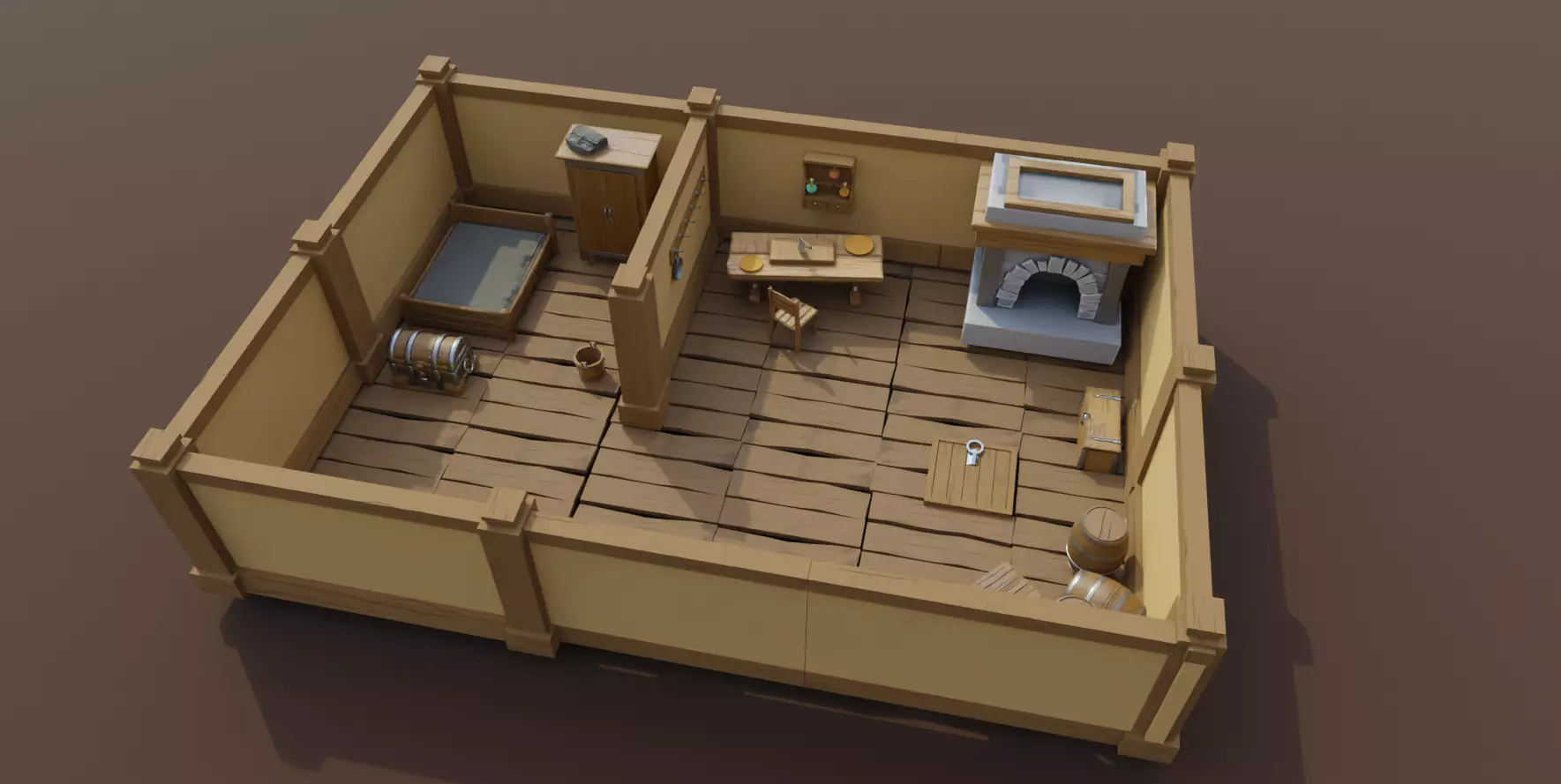 Stylized Medieval Room Scene - 1 Low-poly 3D model_0