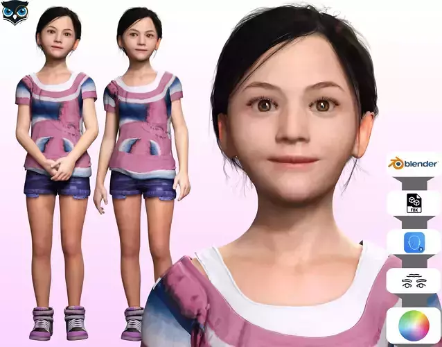 Riya - little girl Low-poly kid Low-poly 3D model