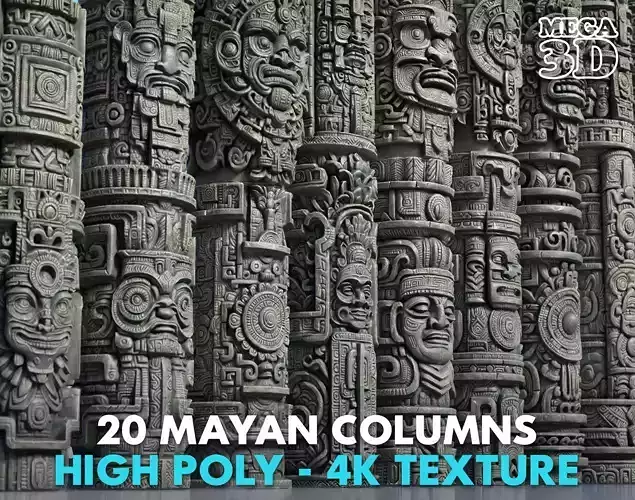High poly Mayan Columns - 240412 3D model