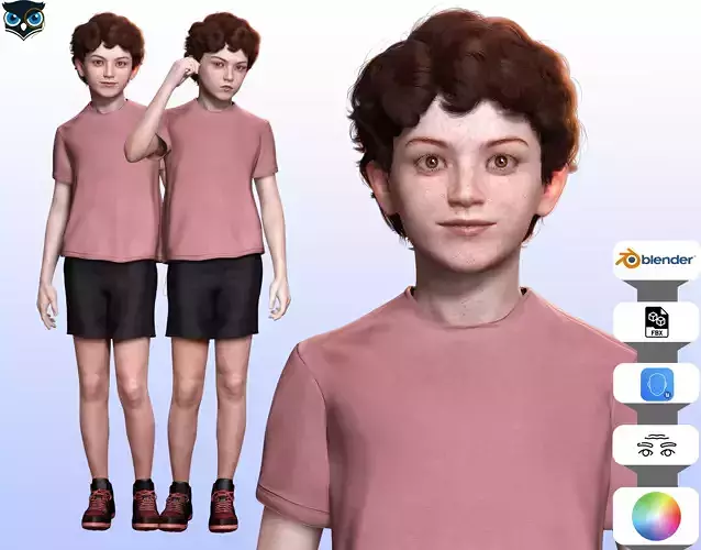 Ethan - Realistic Child With Freckles kid Low-poly 3D model
