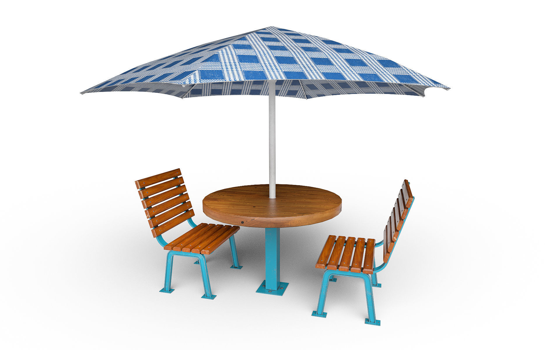 Table with umbrella Low-poly 3D model_1