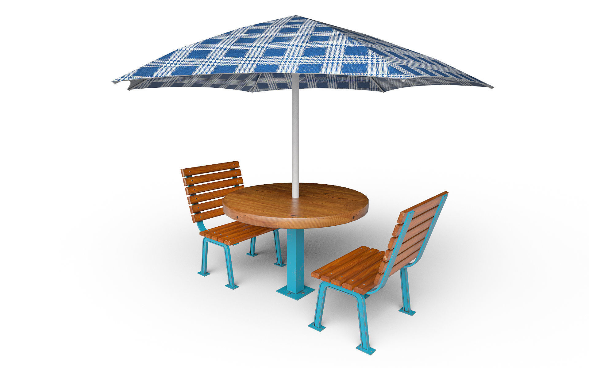 Table with umbrella Low-poly 3D model_2