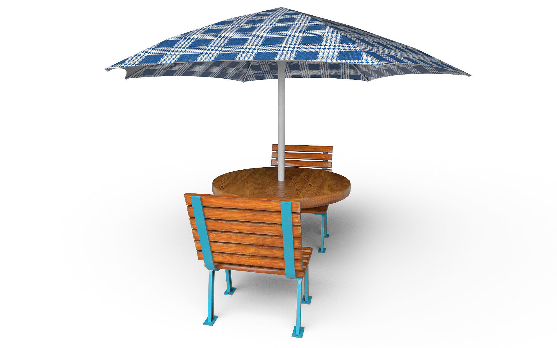 Table with umbrella Low-poly 3D model_3