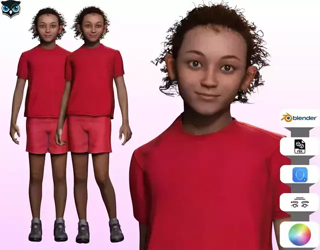 Sabrina - Realistic African Girl kid Low-poly 3D model