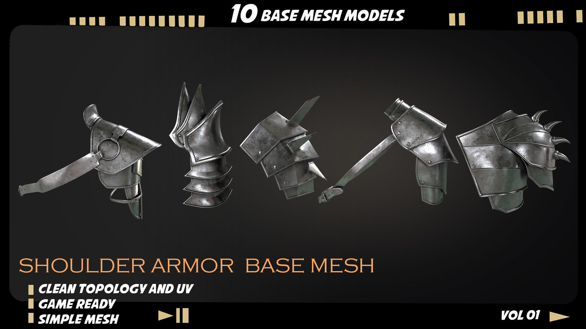 shoulder armor Low-poly 3D model_2