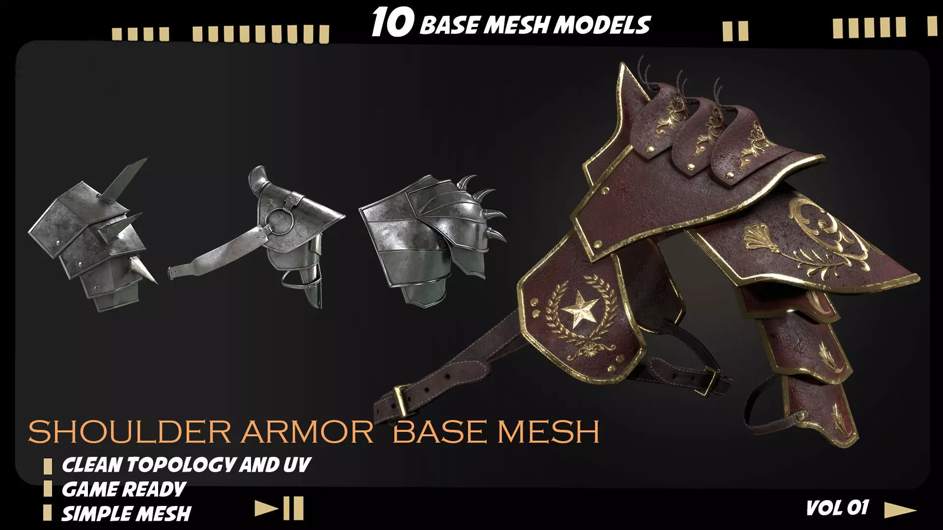 shoulder armor Low-poly 3D model_0