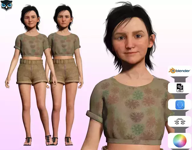 Charlotte - Realistic Survival girl Apocalypse kids Low-poly 3D model