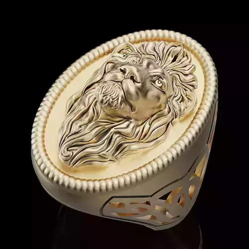 Lion ring silver gold sterling printable jewelry 3D model