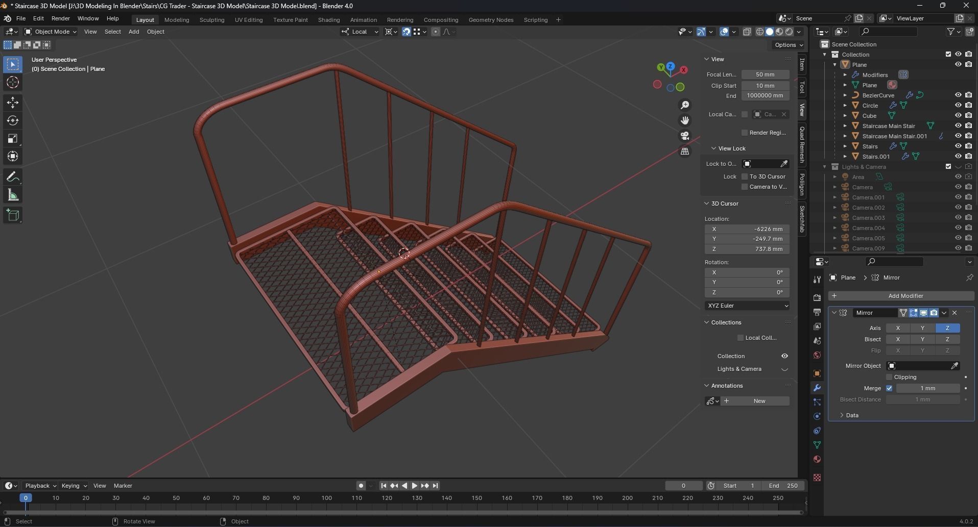 Staircase 3D Model with Technical Drawing 3D model_8