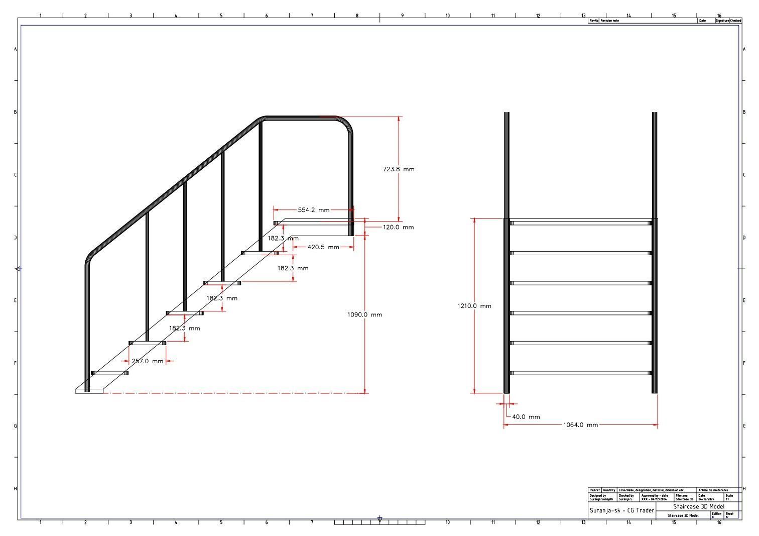 Staircase 3D Model with Technical Drawing 3D model_10