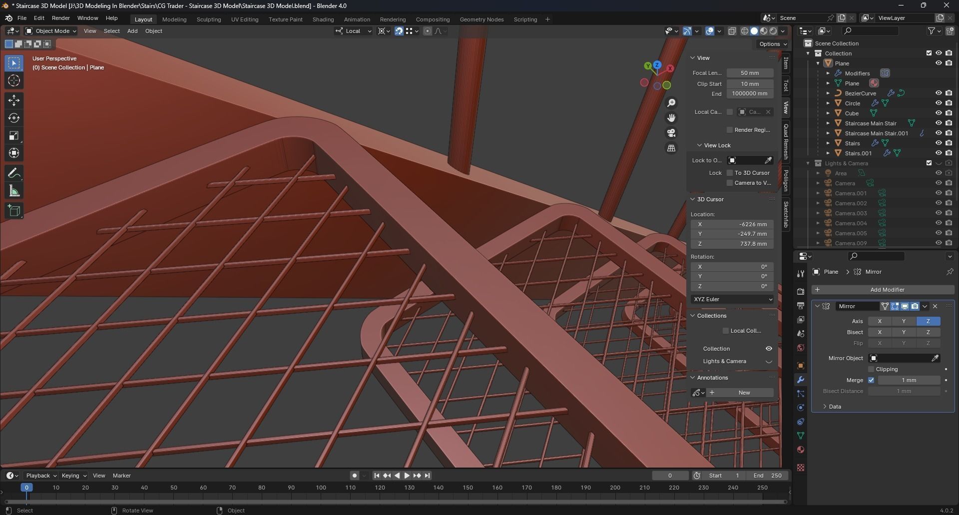 Staircase 3D Model with Technical Drawing 3D model_9