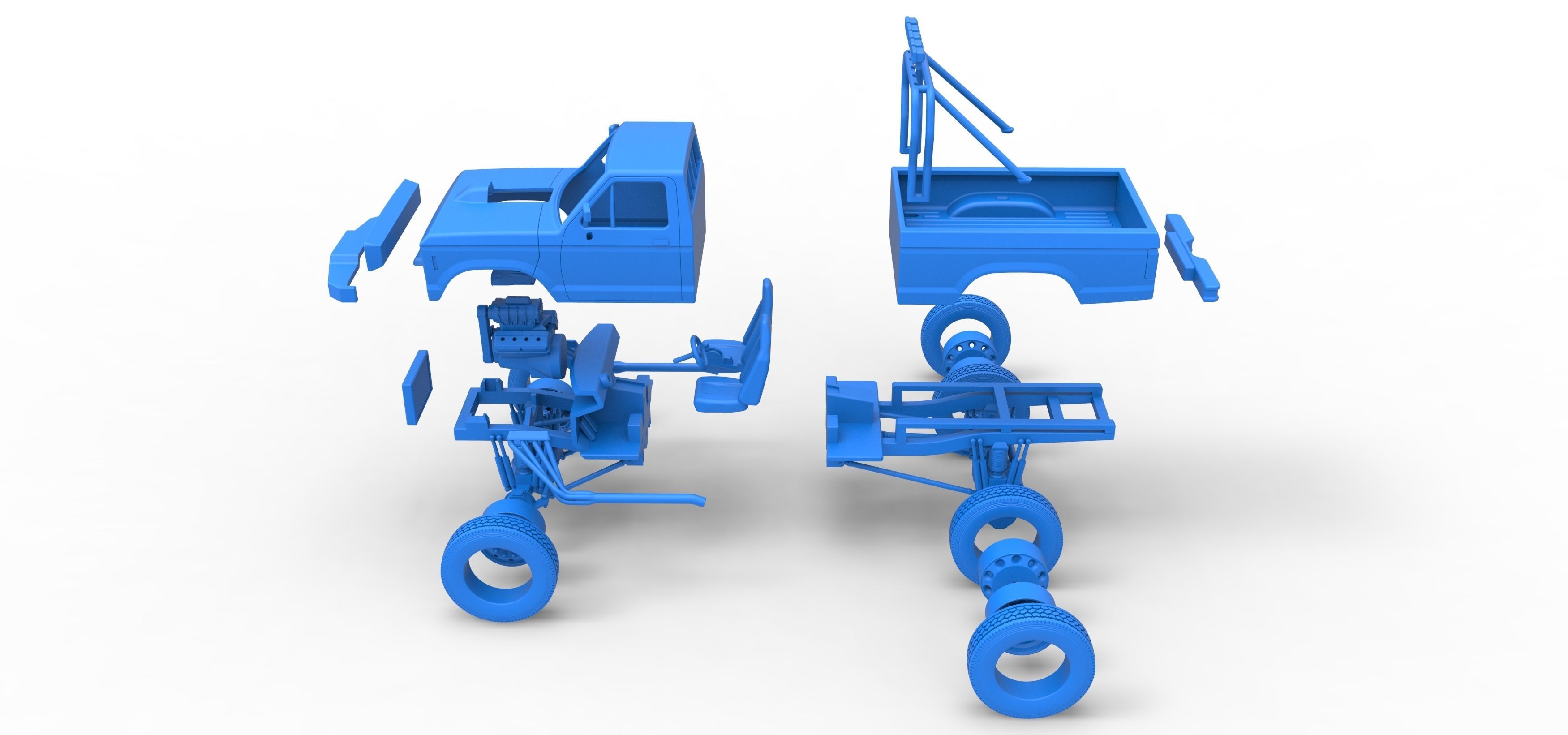 Monster Truck with semi truck wheels Scale 1 to 25 3D print model_40