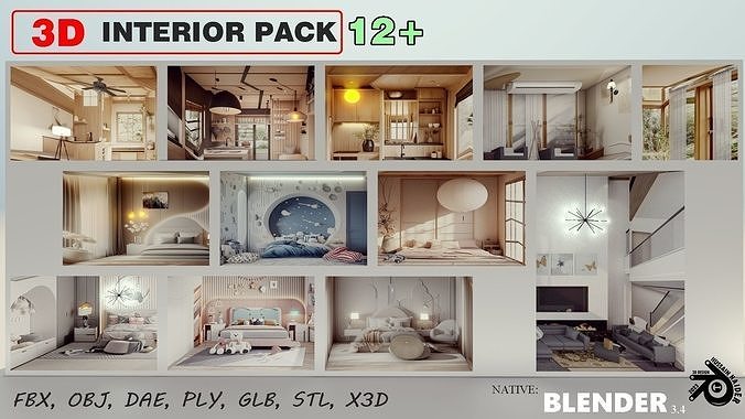 Rooms Interior Low-poly 3D model