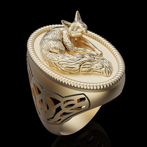 Fox ring silver gold sterling  jewelry printable 3D model 3D print model