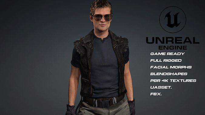 Male survivor - game ready - UE5 - blendshapes Low-poly 3D model Low-poly 3D model