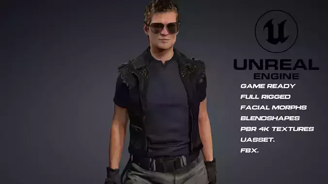 Male survivor - game ready - UE5 - blendshapes Low-poly 3D model