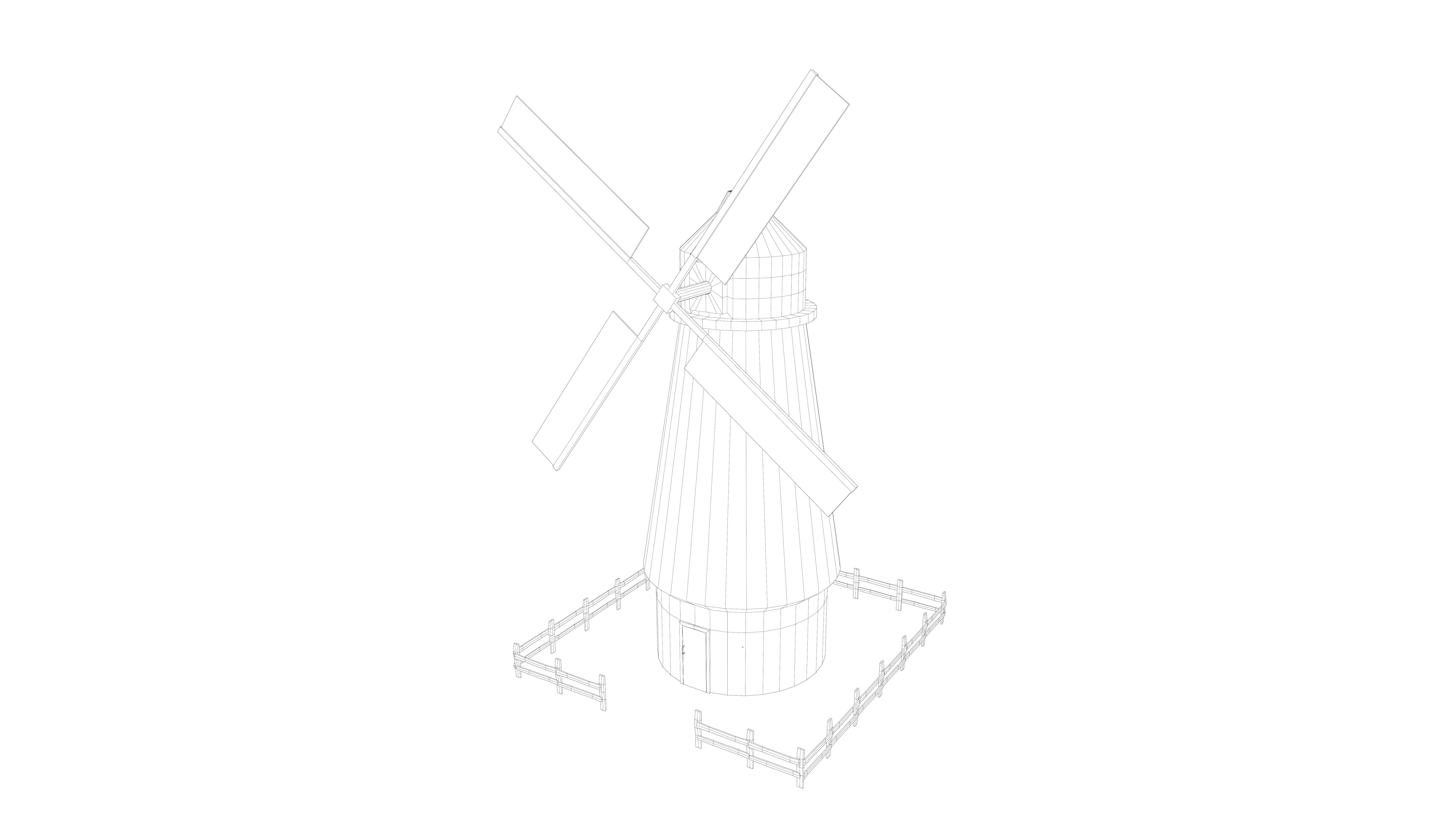 stylized flour mill Low-poly 3D model_7