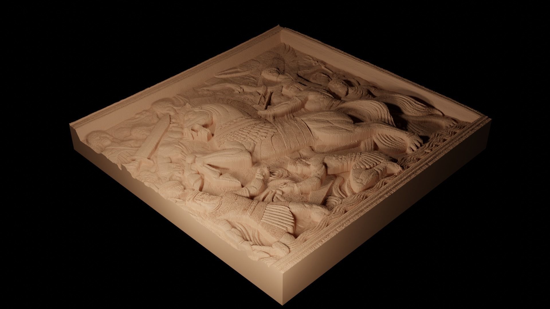 War Horse In Battle Sandcasting Bas High Relief CNC 3D print model_2