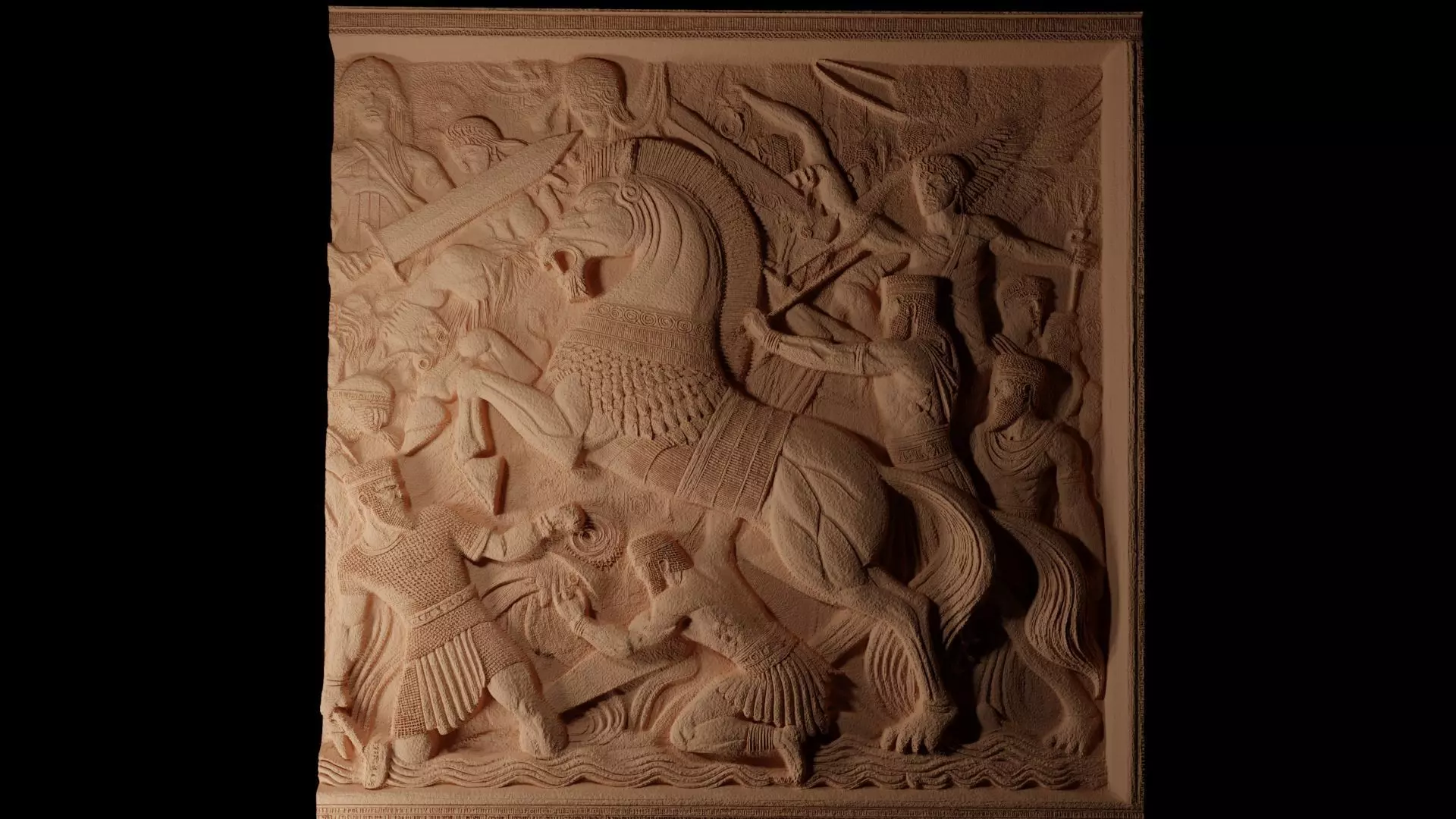 War Horse In Battle Sandcasting Bas High Relief CNC 3D print model_0