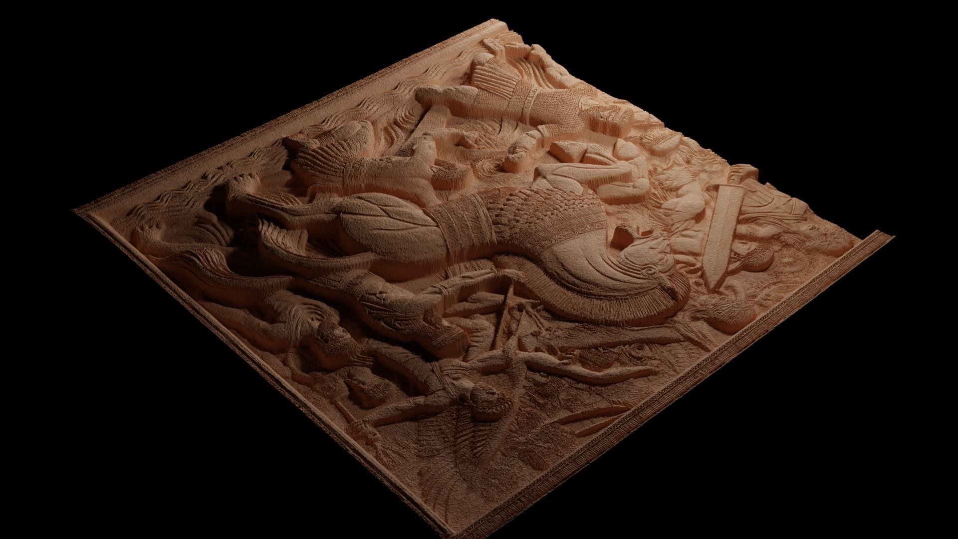 War Horse In Battle Sandcasting Bas High Relief CNC 3D print model_3