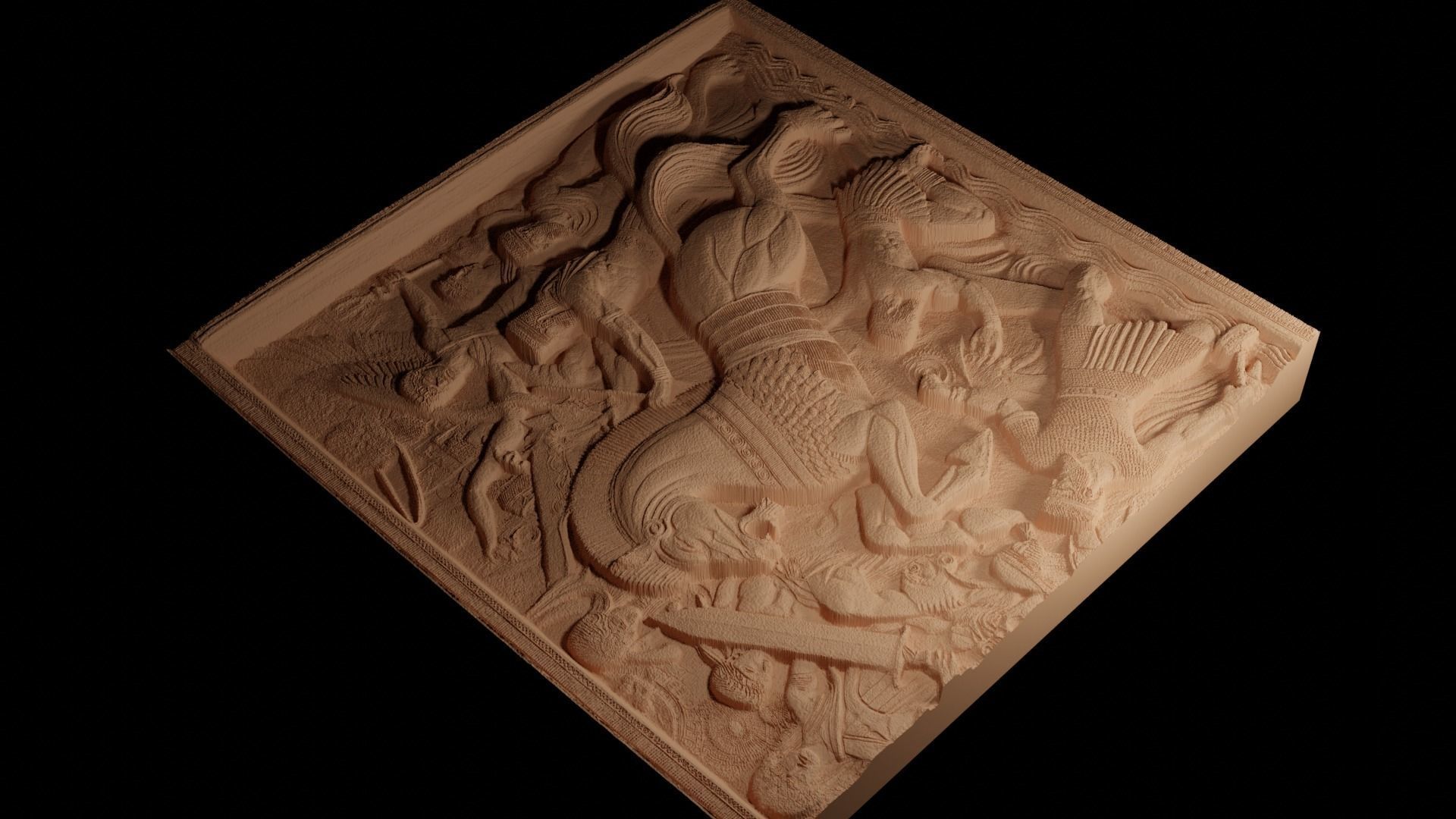 War Horse In Battle Sandcasting Bas High Relief CNC 3D print model_4