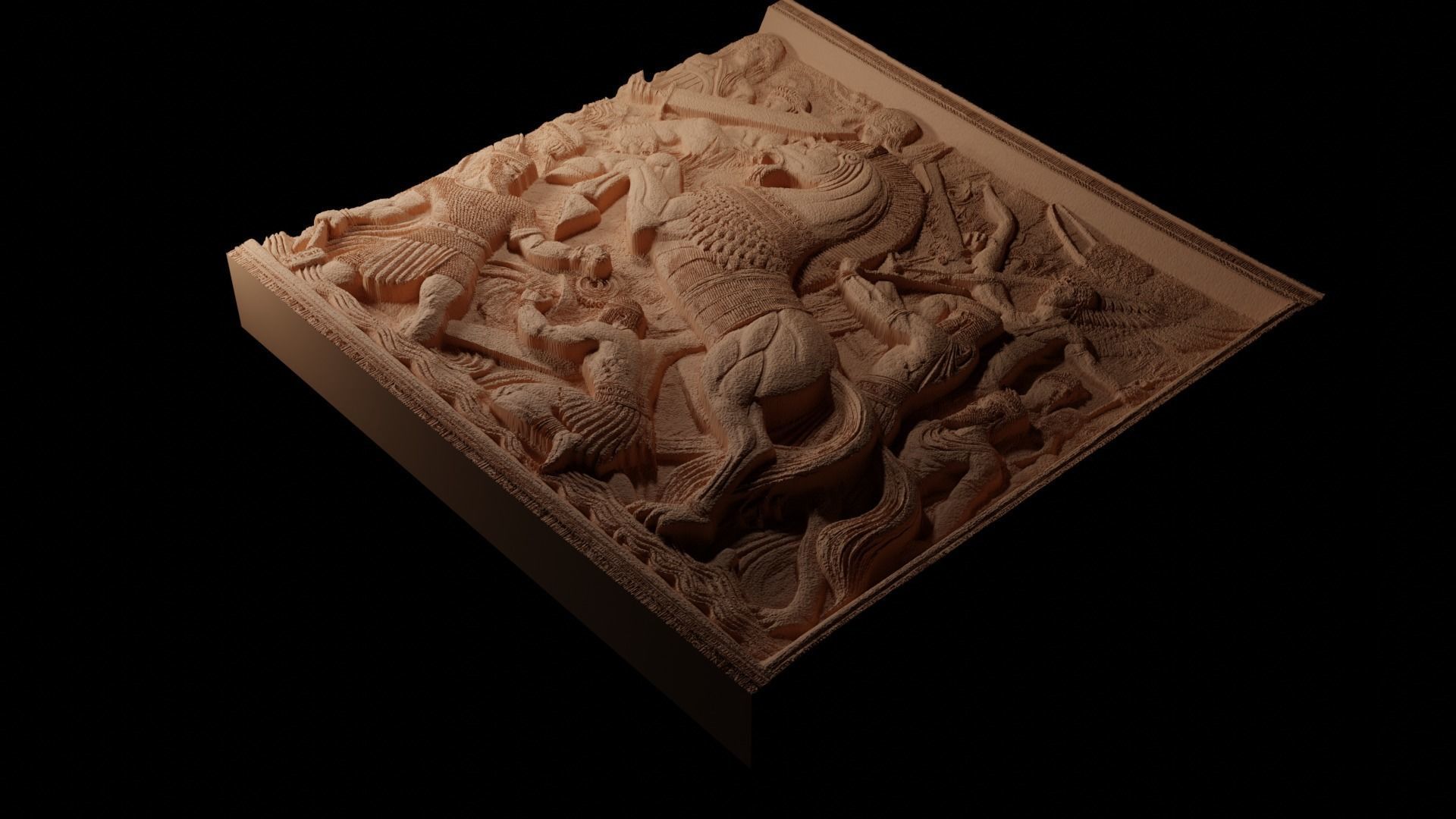 War Horse In Battle Sandcasting Bas High Relief CNC 3D print model_1