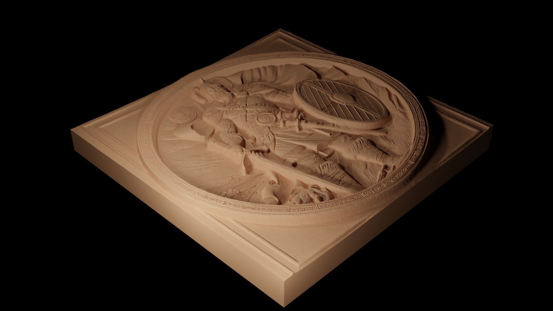 Viking Warrior Sandcasting Bas High Relief CNC 3D print model_2