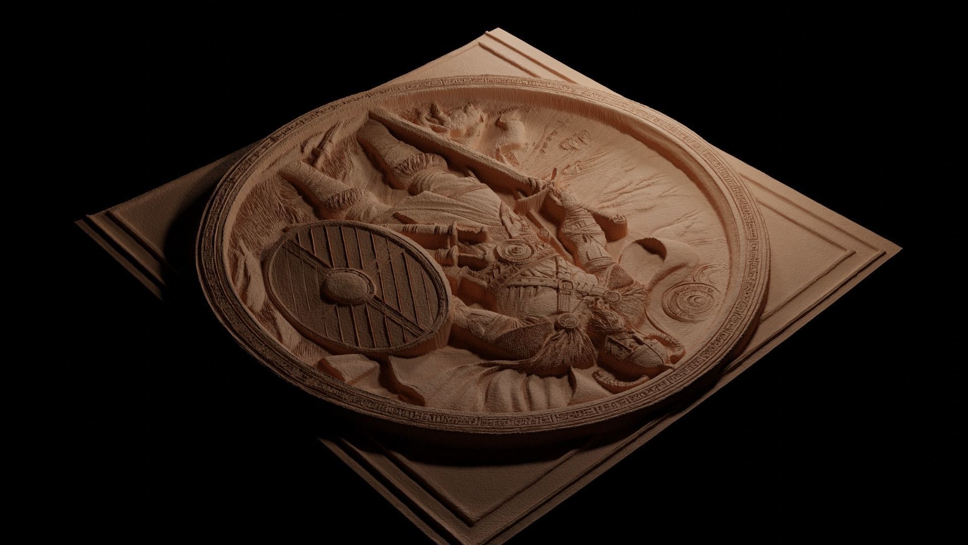 Viking Warrior Sandcasting Bas High Relief CNC 3D print model_3