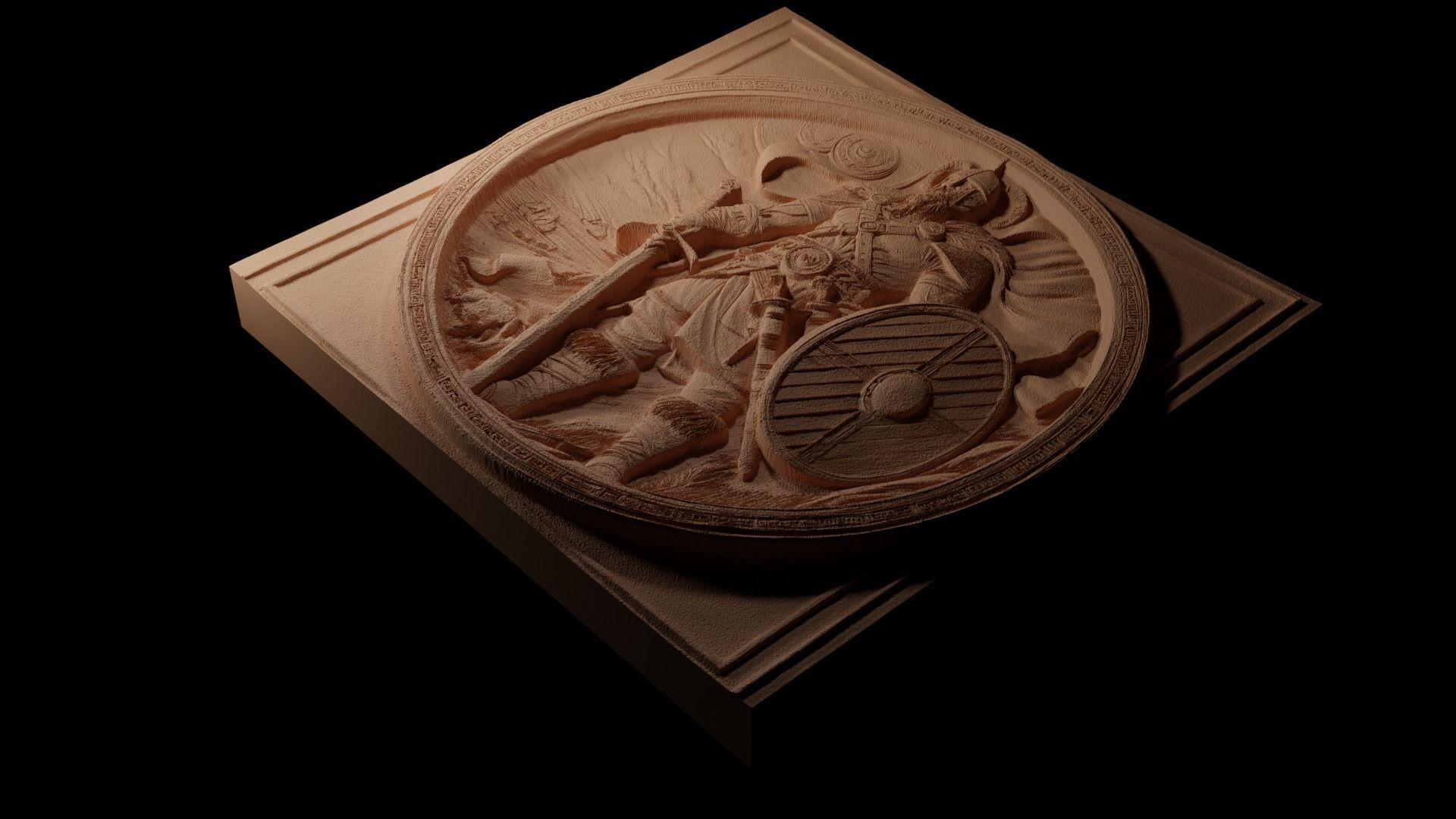 Viking Warrior Sandcasting Bas High Relief CNC 3D print model_1
