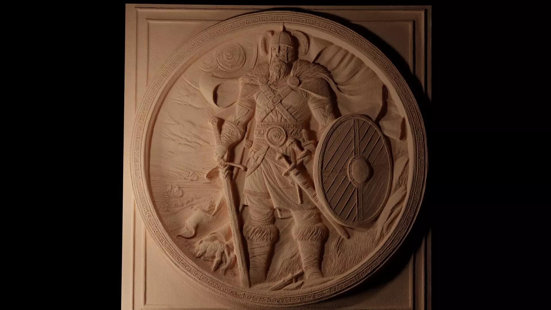 Viking Warrior Sandcasting Bas High Relief CNC 3D print model_0