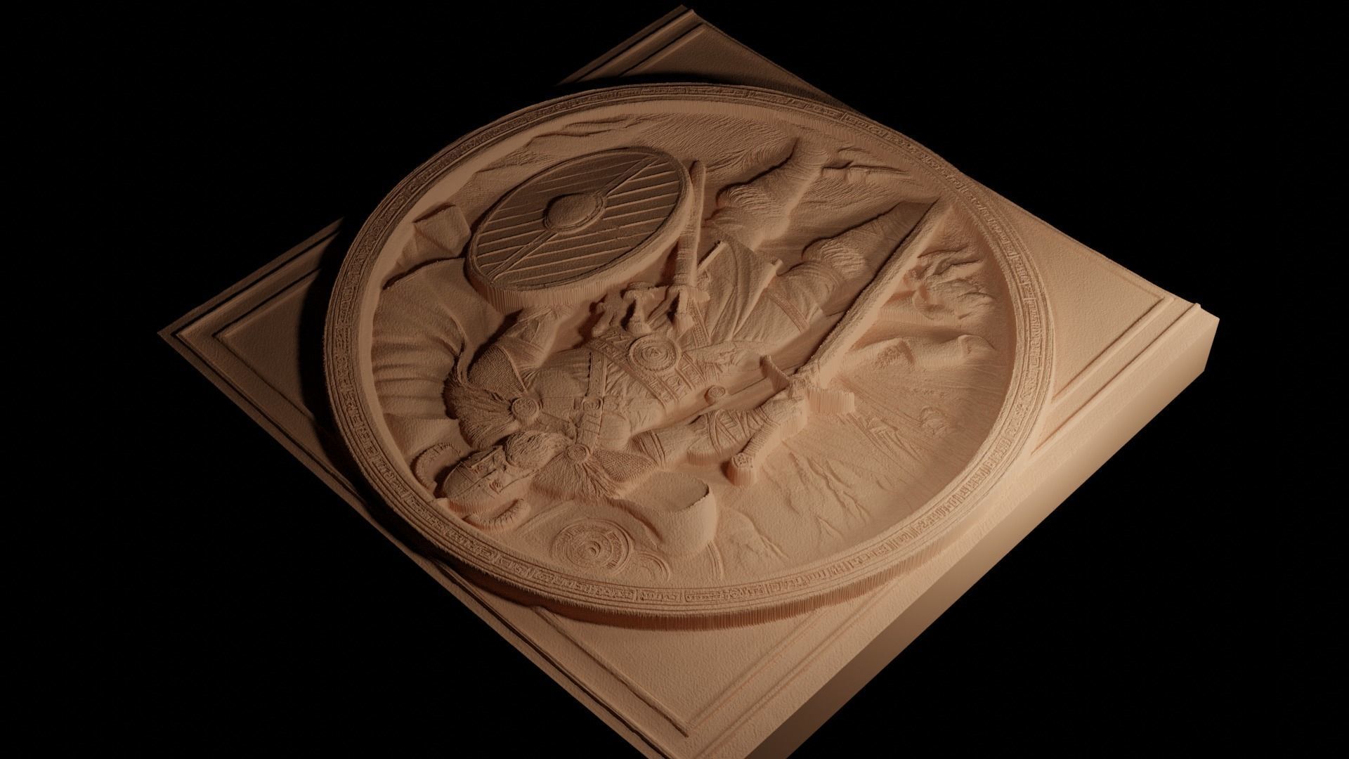 Viking Warrior Sandcasting Bas High Relief CNC 3D print model_4