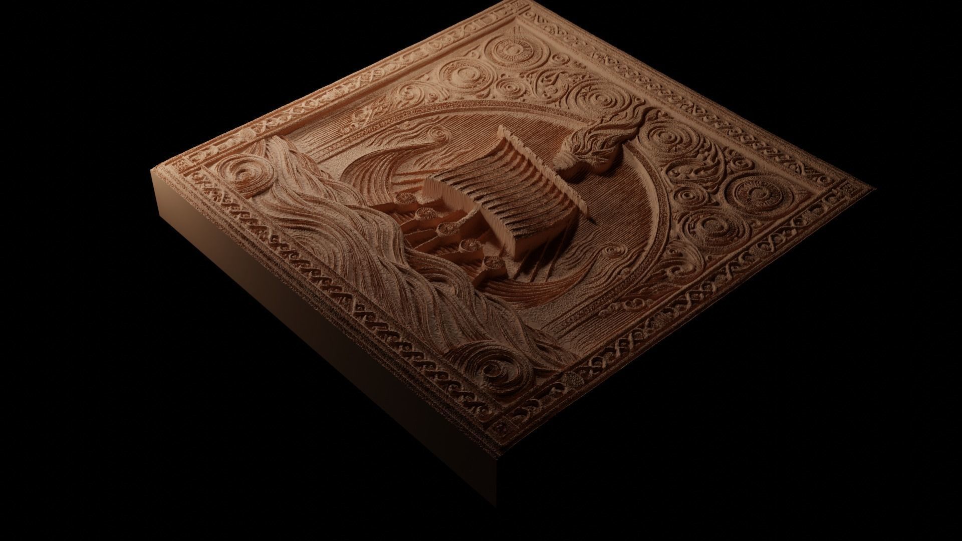 Viking Funeral Sandcasting Bas High Relief CNC 3D print model_1