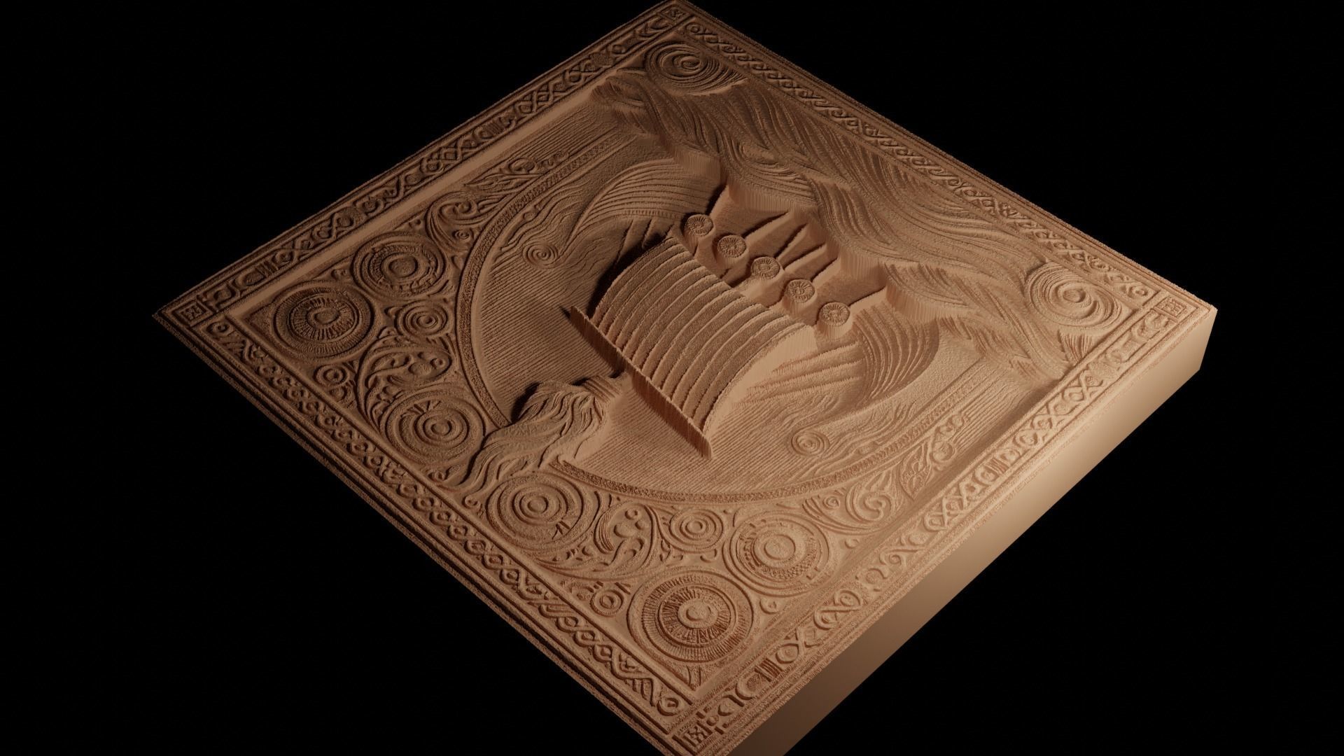 Viking Funeral Sandcasting Bas High Relief CNC 3D print model_4