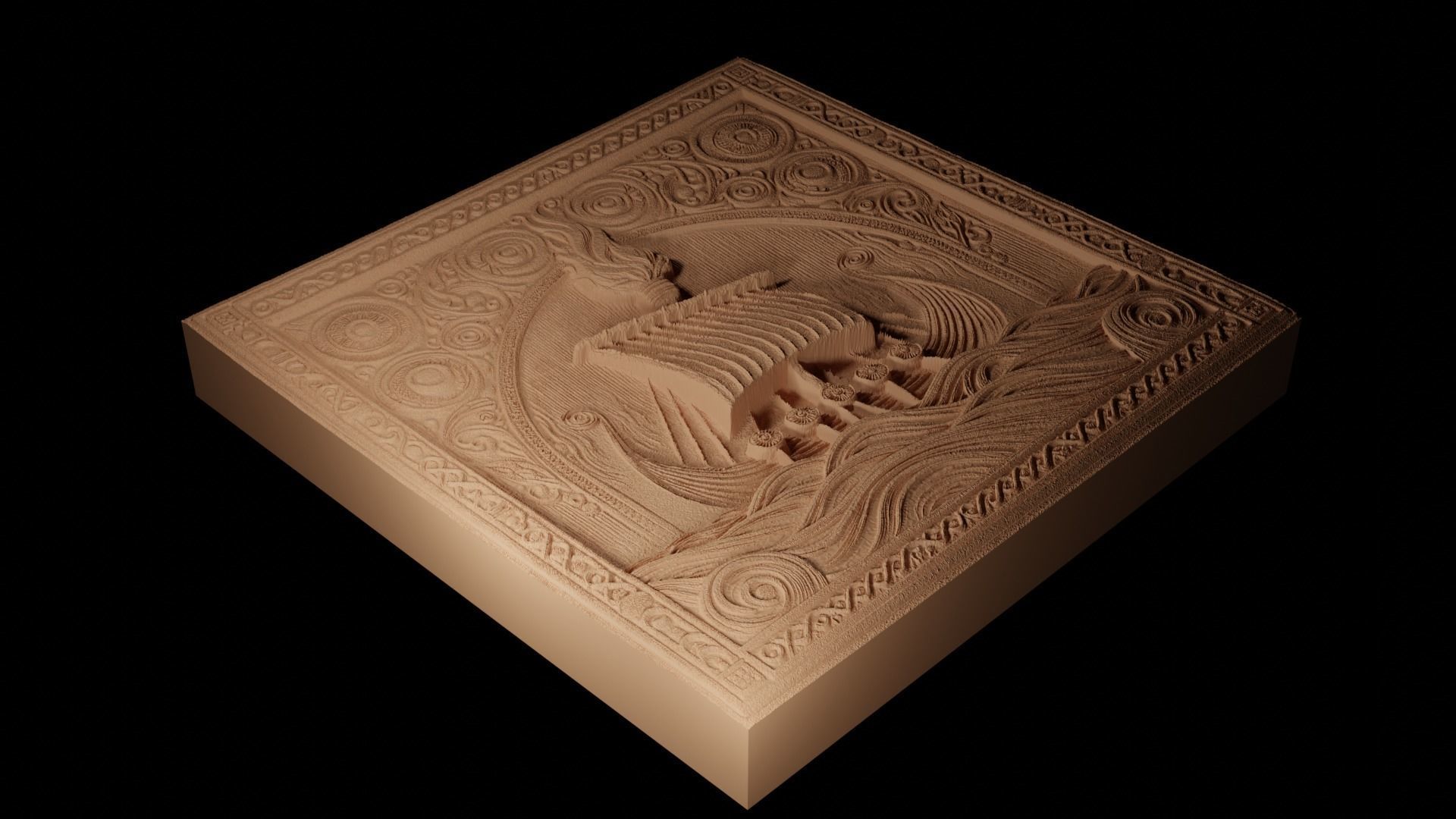 Viking Funeral Sandcasting Bas High Relief CNC 3D print model_2