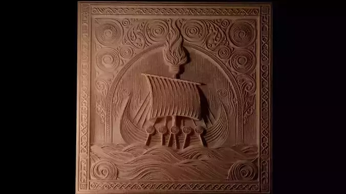 Viking Funeral Sandcasting Bas High Relief CNC