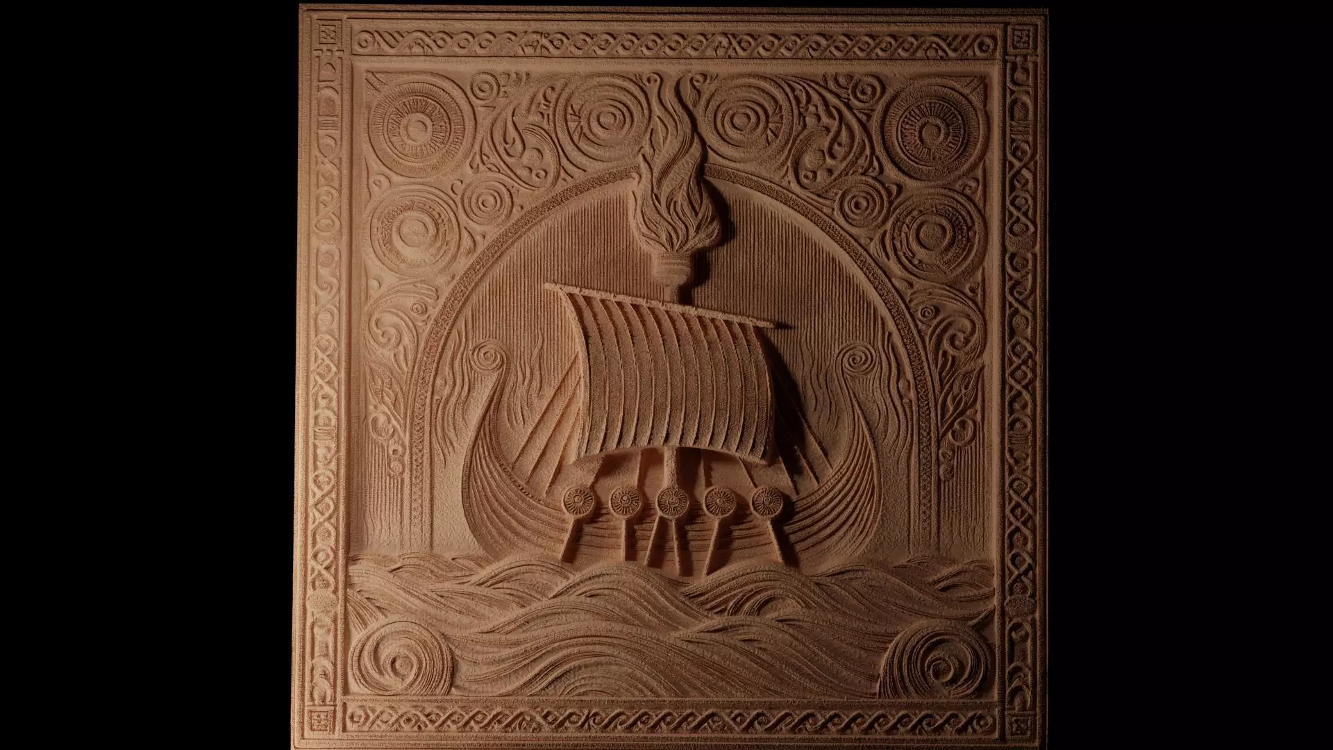 Viking Funeral Sandcasting Bas High Relief CNC 3D print model_0